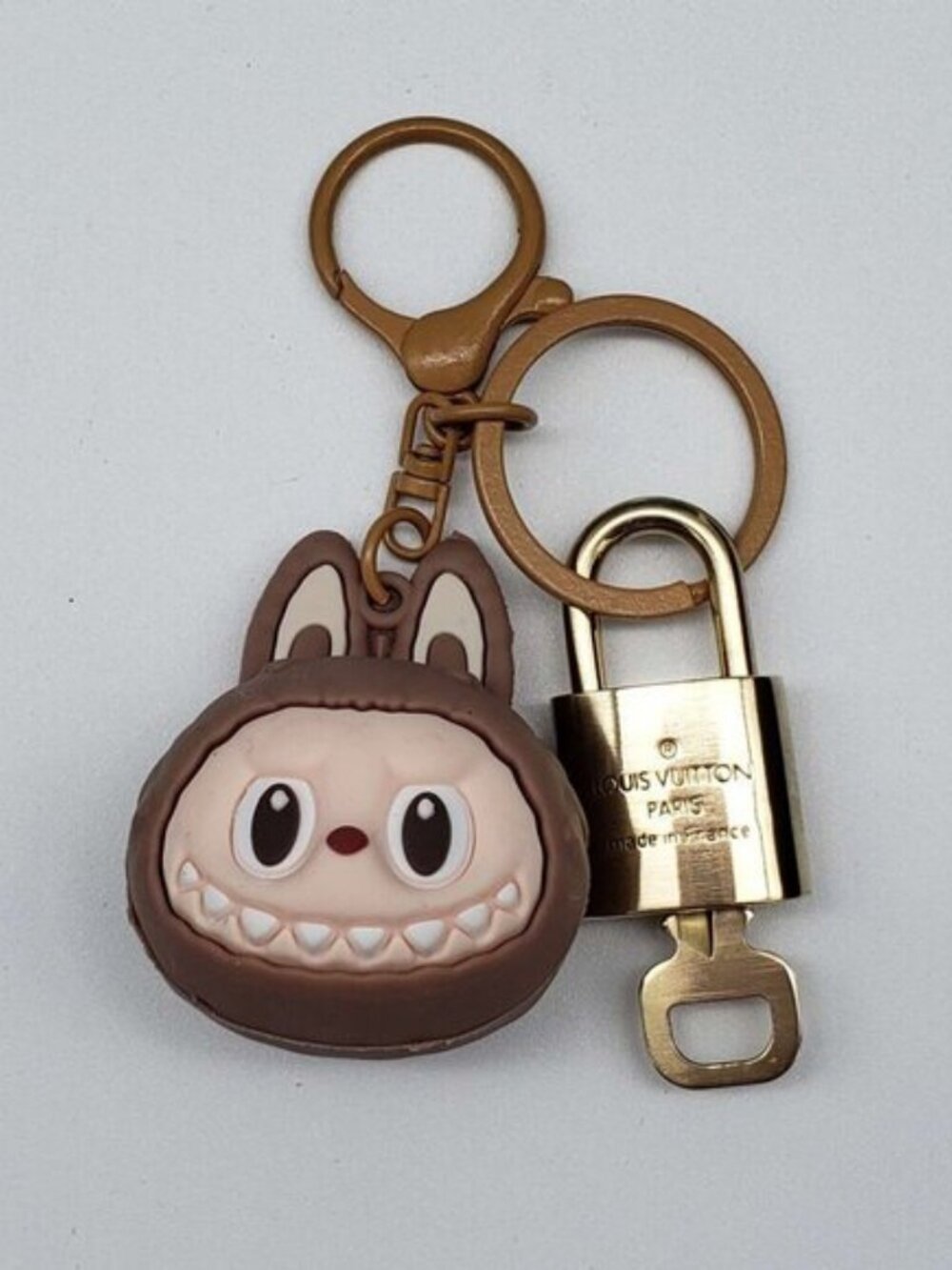 LV Authentic Gold Padlock 🔒 Key Set w/ Unbranded Labubu Keychain Charm - Picture 2 of 7